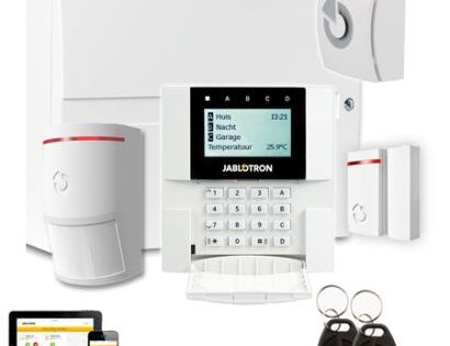 wireless Alarm Kit 

1xcontrol panel
1x wireless keypad
 1X Ticket printer.
1x wireless indoor siren
1x wireless movement detector (PIR)
1x wireless mini magnet contact, My Jablotron App - battery;